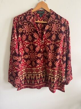 RALPH LAUREN Southwestern Prairie Aztec Tunic Shirt Top Western cotton Sz Large